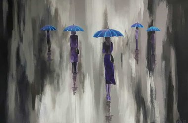 Regentag Acryl Anke Buchmann Schwarz Lila Regenschirm Malen Kunst Bramsche