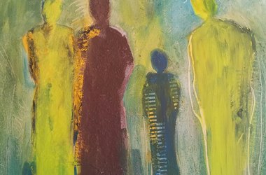 Menschengruppe Abstrakt Acryl Acrylbild Sand Türkis Malen