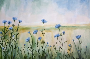 ankes-atlelier.de Bild Kornblumen Kornfeld abstrakt acryl Keilrahmen Anke Buchmann Bramsche
