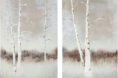 Birken 2014, 2er Acryl Acrylbild malen beige Bäume