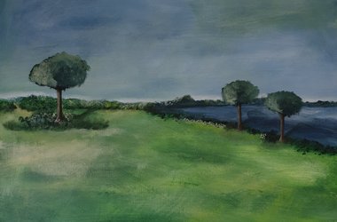 Landschaft Acryl Acrylbild grün blau Bäume malen