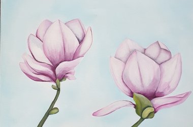 Magnolie Acryl Ölfarbe Blau Blüten Keilrahmen