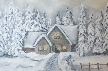 Winterlandschaft Schnee Haus Anke Buchmann Bramsche Acryl Keilrahmen malen